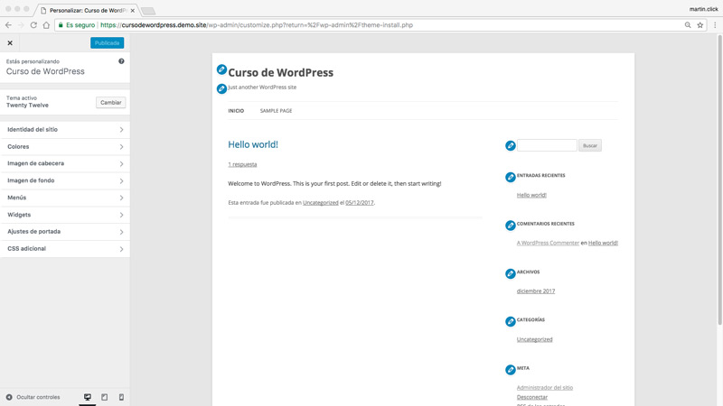 Con el personalizador de WordPress puedes editar la apariencia de tu web y ver los resultados en tiempo real